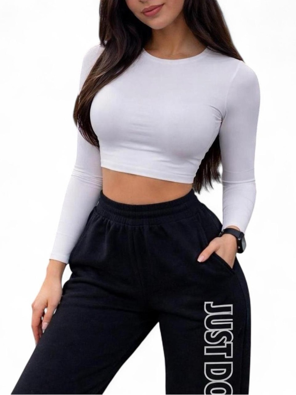 Nike White Long-Sleeve Crop Top